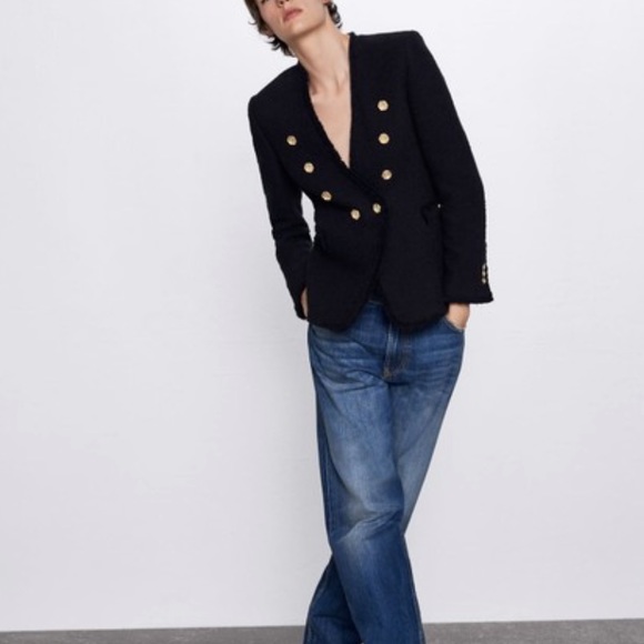 Jackets & Blazers - Zara Tweed Black Blazer